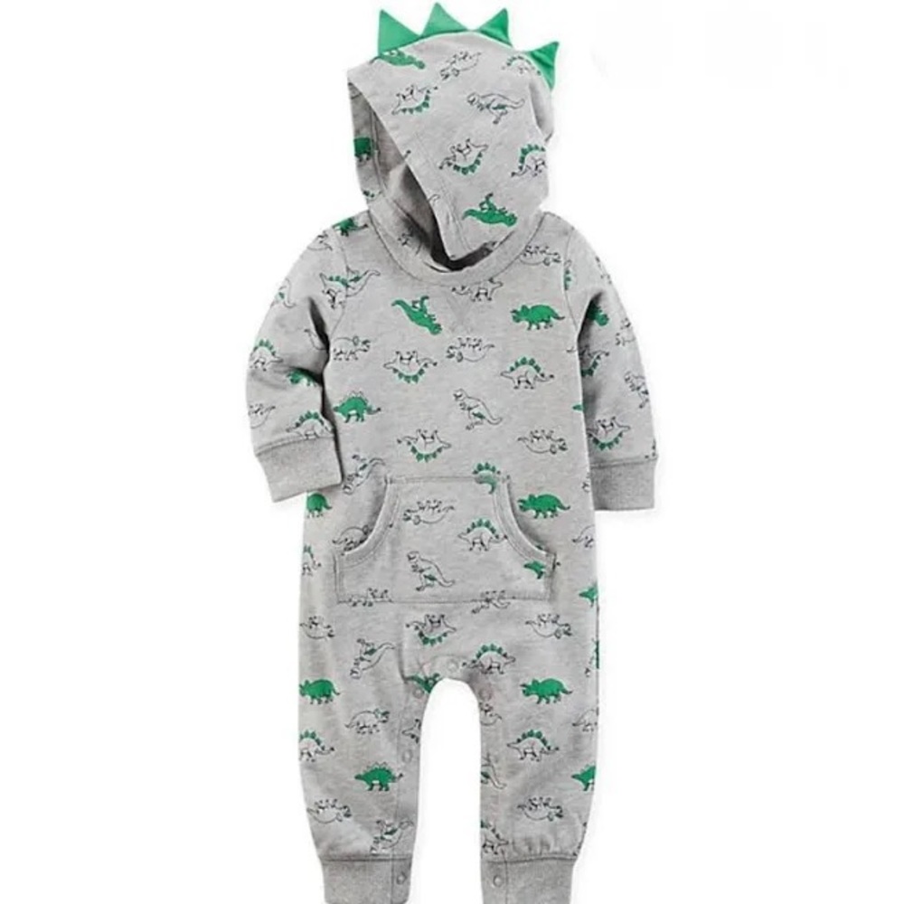 Carters Green and Gray Dinosaur Jumpsuit size 6 months